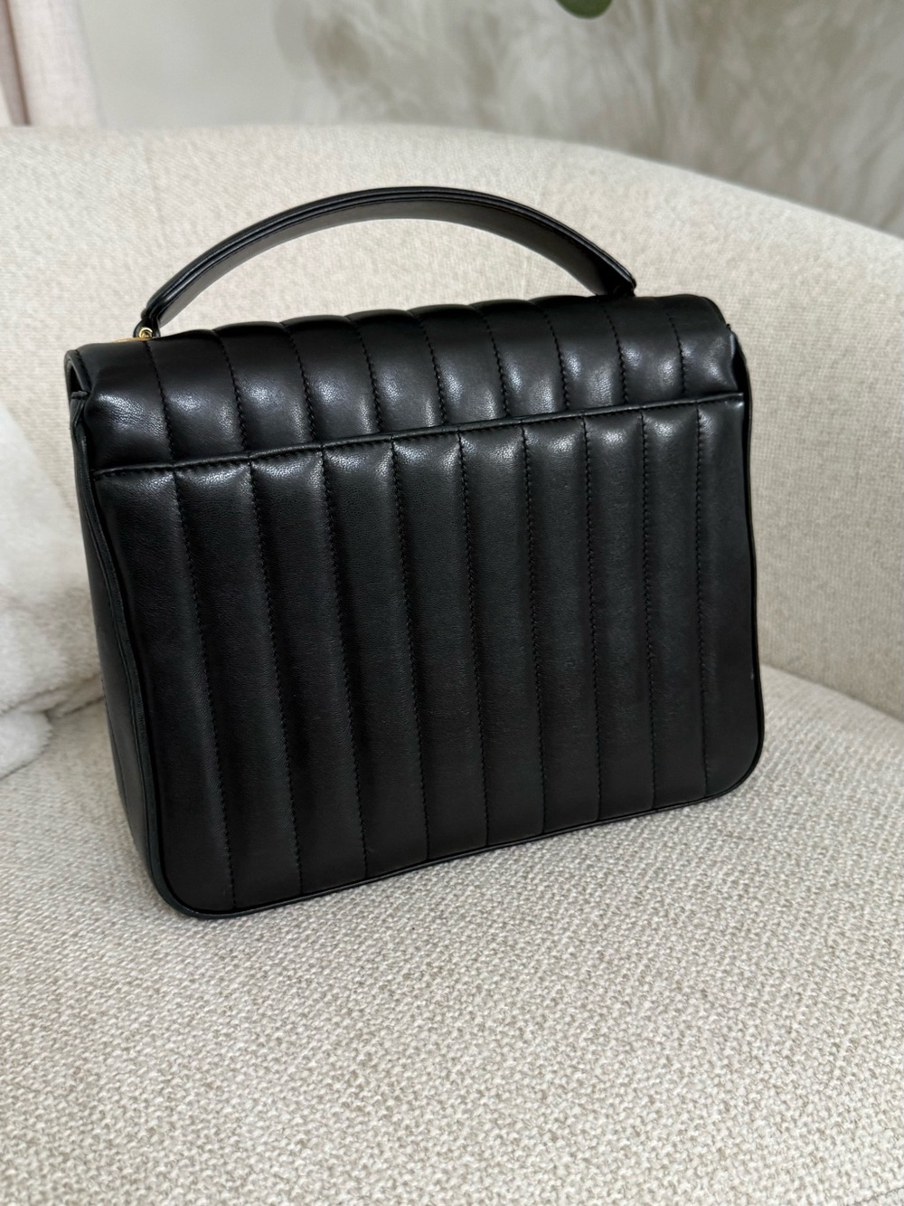 Large Vicky Saint Laurent Black Quilted Top Handle Satchel with Gold YSL - Picture 6 of 16